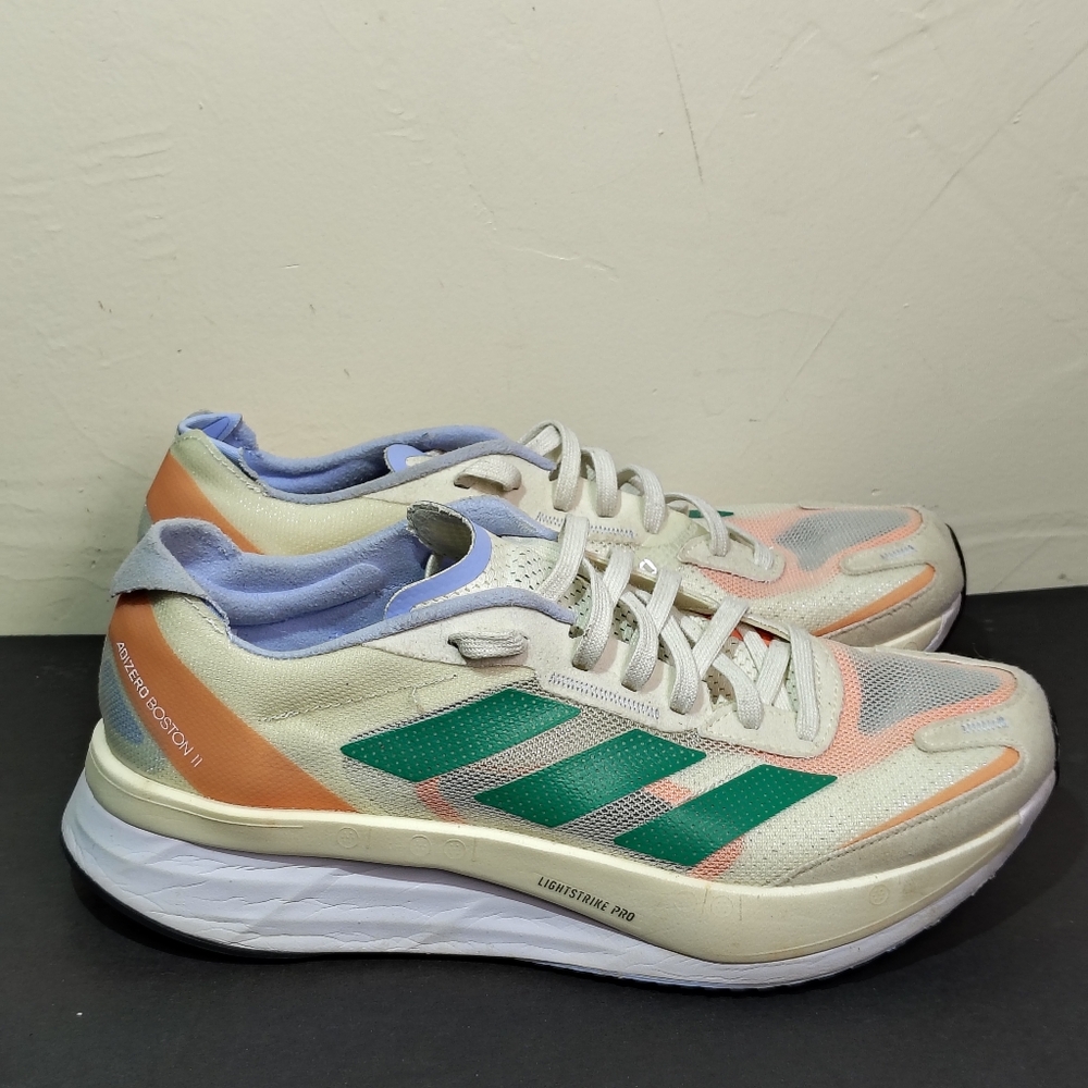 Adidas Adizero Boston 11 White Tint Court Green HQ3697‎ Running Shoes Size 9.5